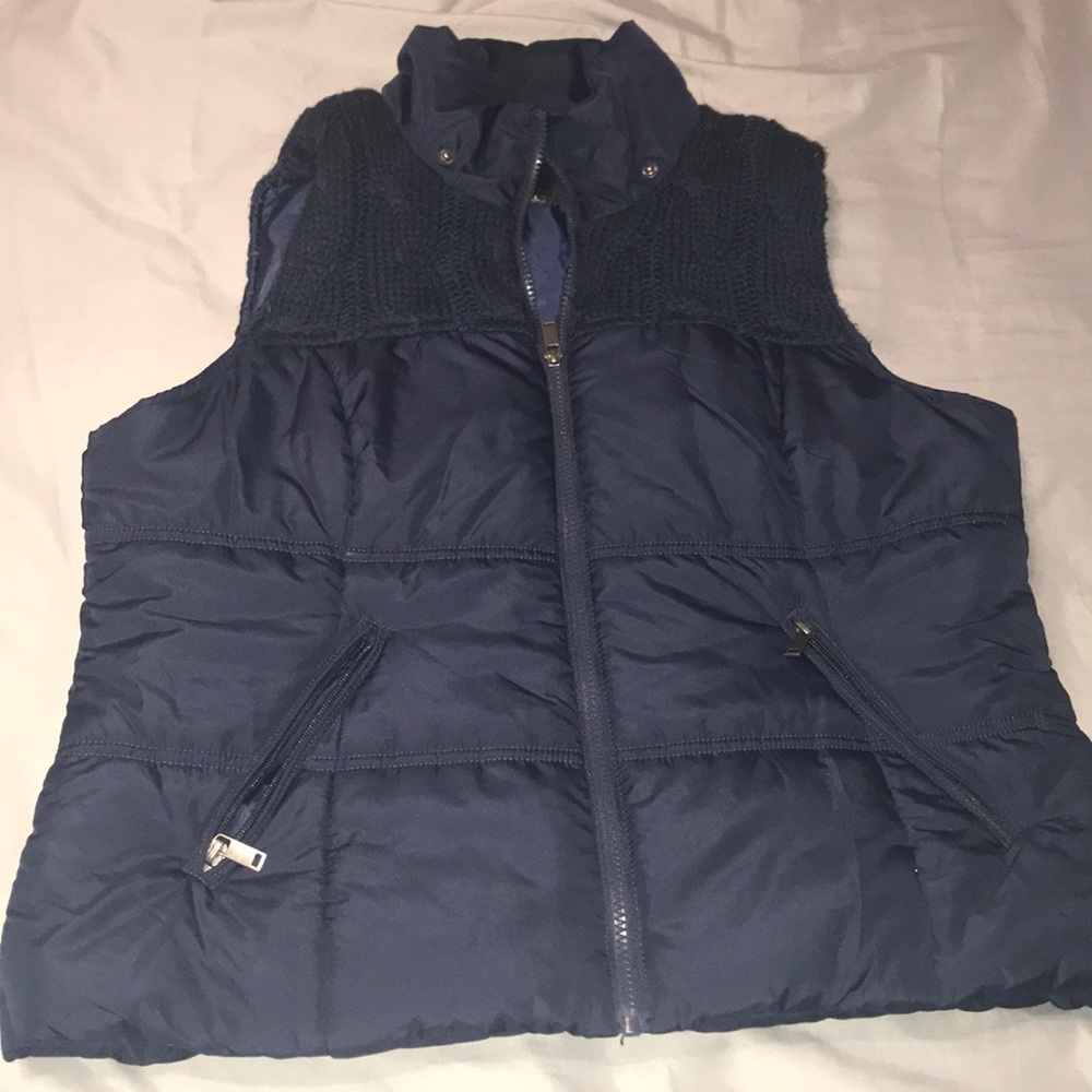 Navy Puffer Vest w/ Crocheting at top. Maurices